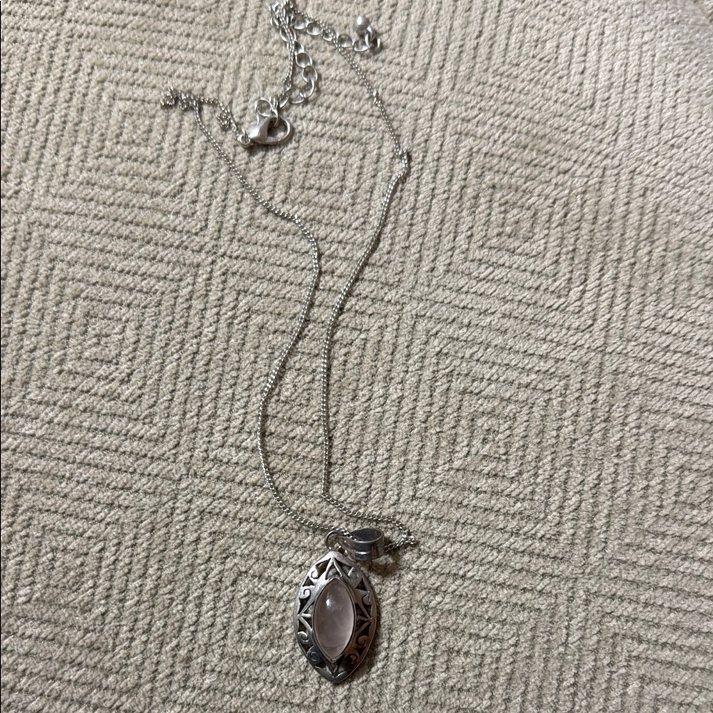 Silver and Pink Geometric Pendant Necklace